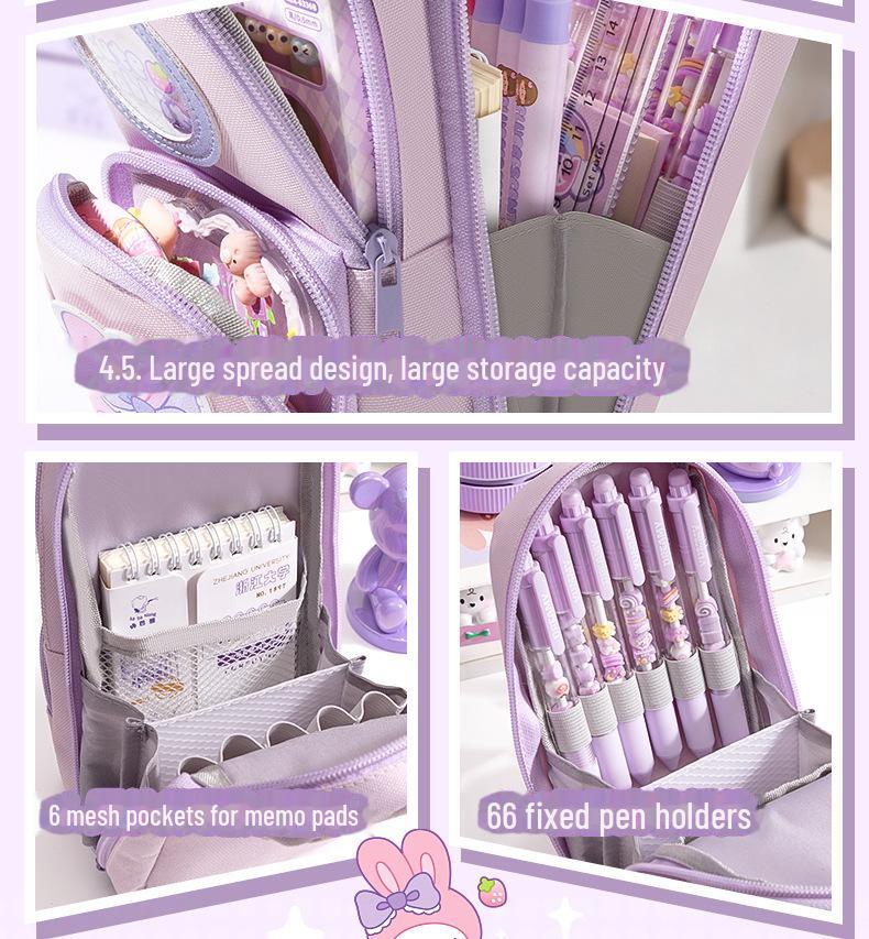 Cream Bear Kids' Cartoon Pencil Case - Large Capacity, Dirt-Resistant, Cute and Creative Design for Primary School Students