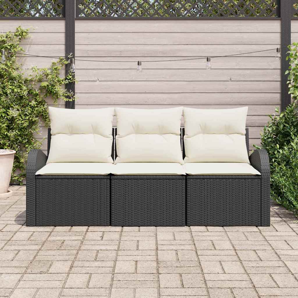 vidaXL Garden Sofa Set with Storage 3 pcs Black and White Poly Rattan