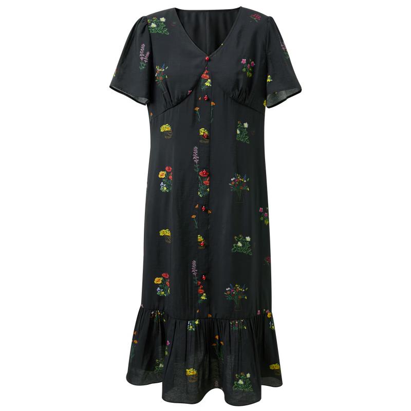 Sancai Plus Size French V-Neck Floral Midi Dress M