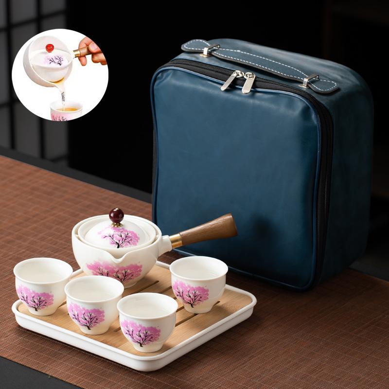 Chinese Kung Fu Ceramic Tea Set Portable Travel Tea Set Creative Household 360 Rotation Tea Make Teacup Teaware Sets Gift Box