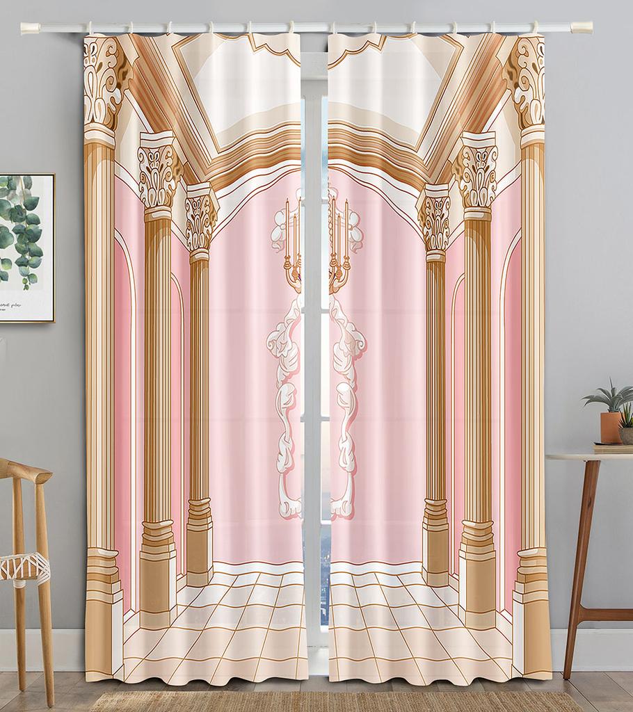 Rosa Prinzessinnenschloss Vorhänge für Wohnzimmerfenster Vorhang Drapierung Stangentasche Mädchenschlafzimmer Panel Stoff Dekor Cortinas