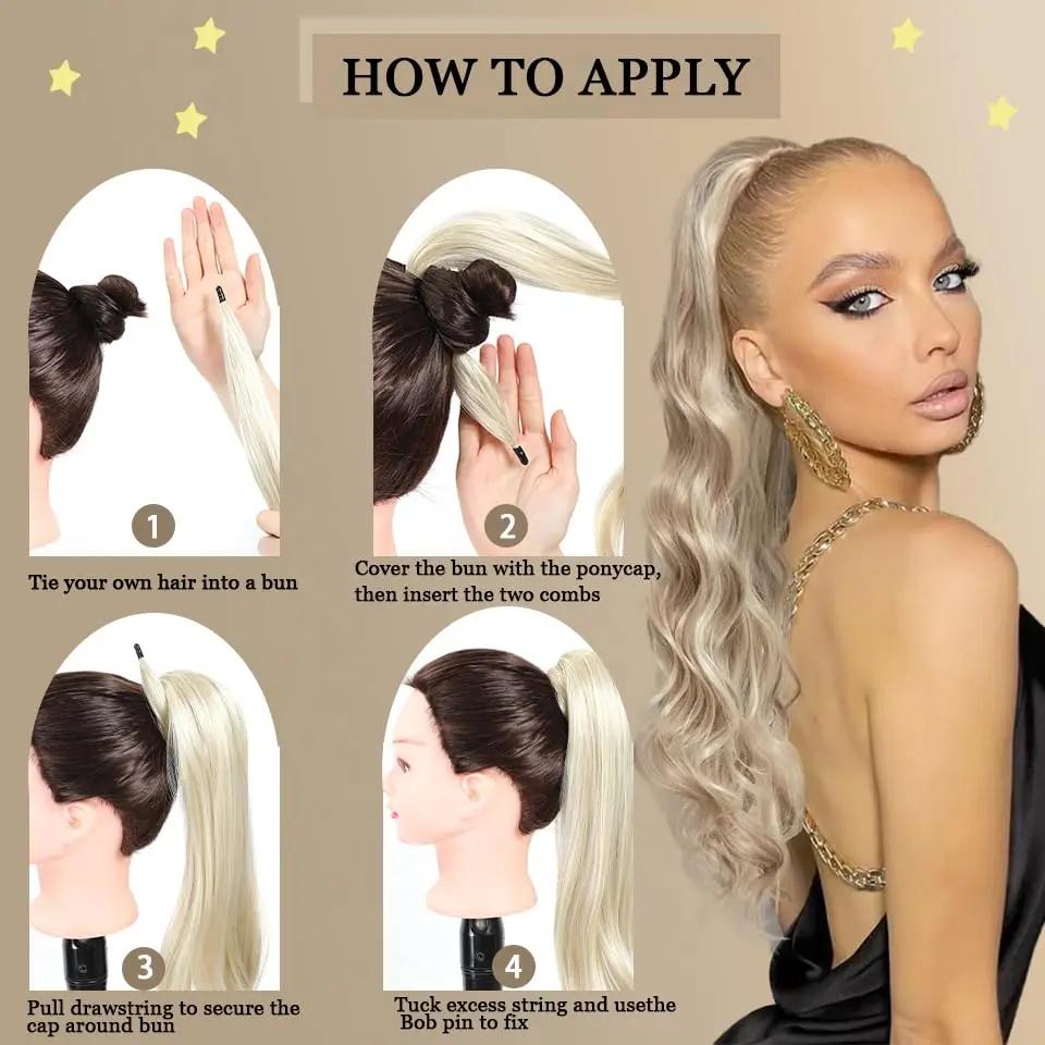 MISSQUEEN תוספות שיער קוקו סינתטי גמיש מלופף, קוקו ארוך גלי ויפה, קוקו לנשים