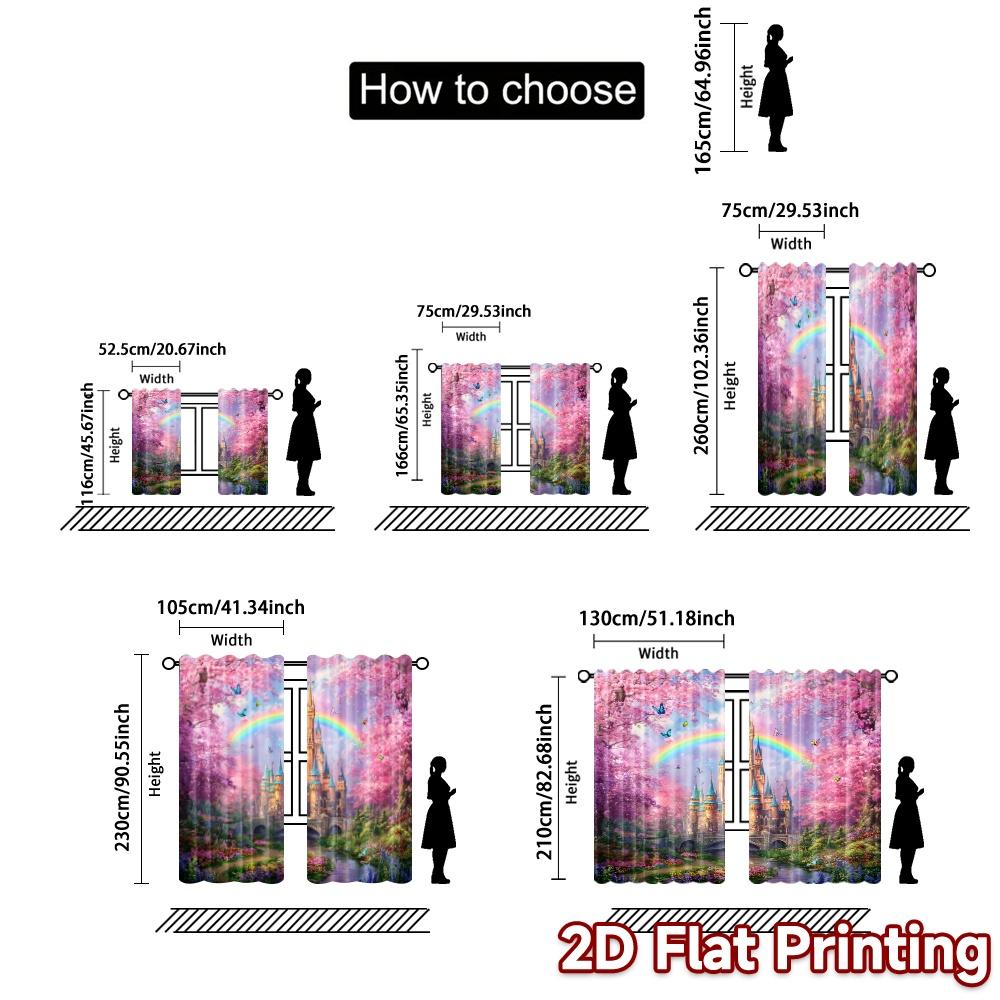 2pcs   2D FLAT PRINTING Curtains (Without Rod) RainbowCastle Popular Creative Curtains Versatile Fabric Curtains Versatile All