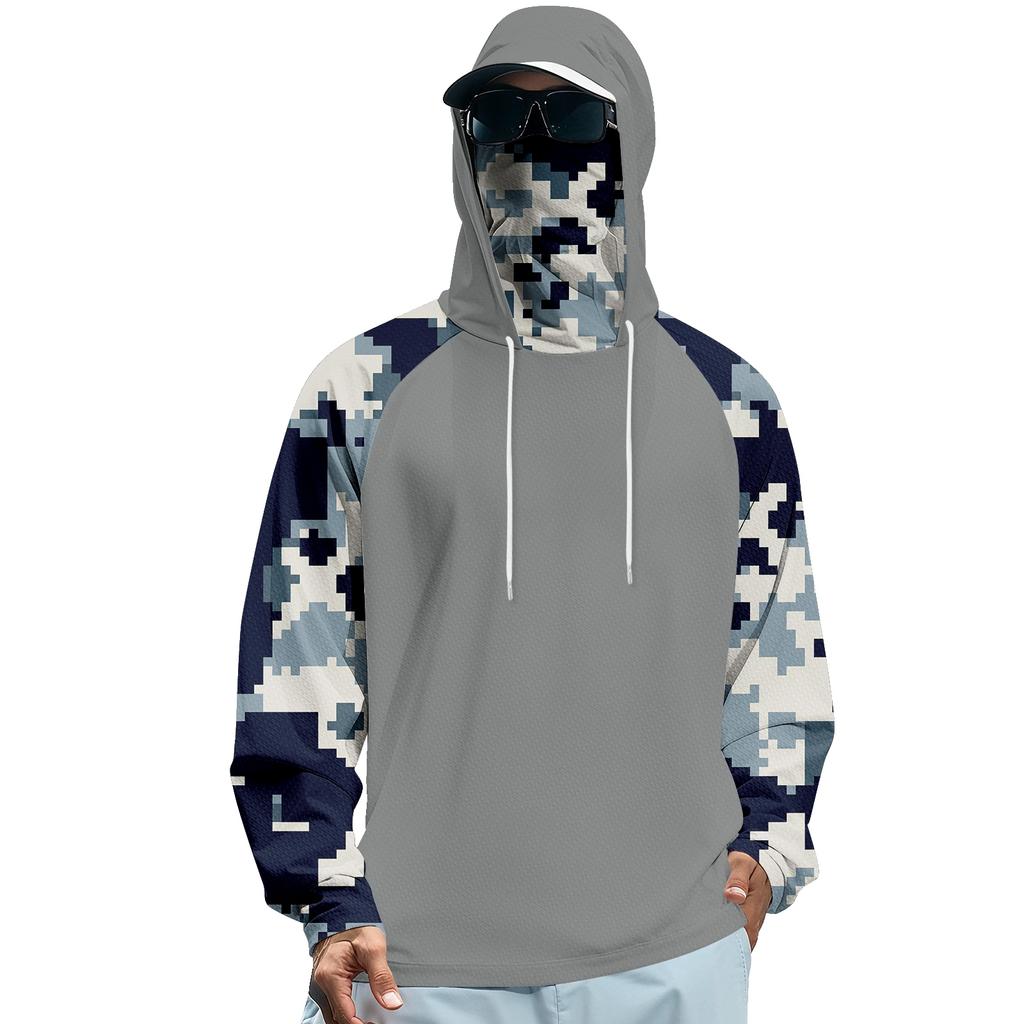 Unisex Solid Color Hooded Sweatshirt With Face Mask And Plush Raglan Sleeves