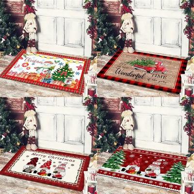 Felpudo Estampado Navideño Felpudo de Entrada Alfombra Antideslizante para Dormitorio Baño Aseo Decoración de Muñeco de Nieve Feliz Navidad para el Hogar