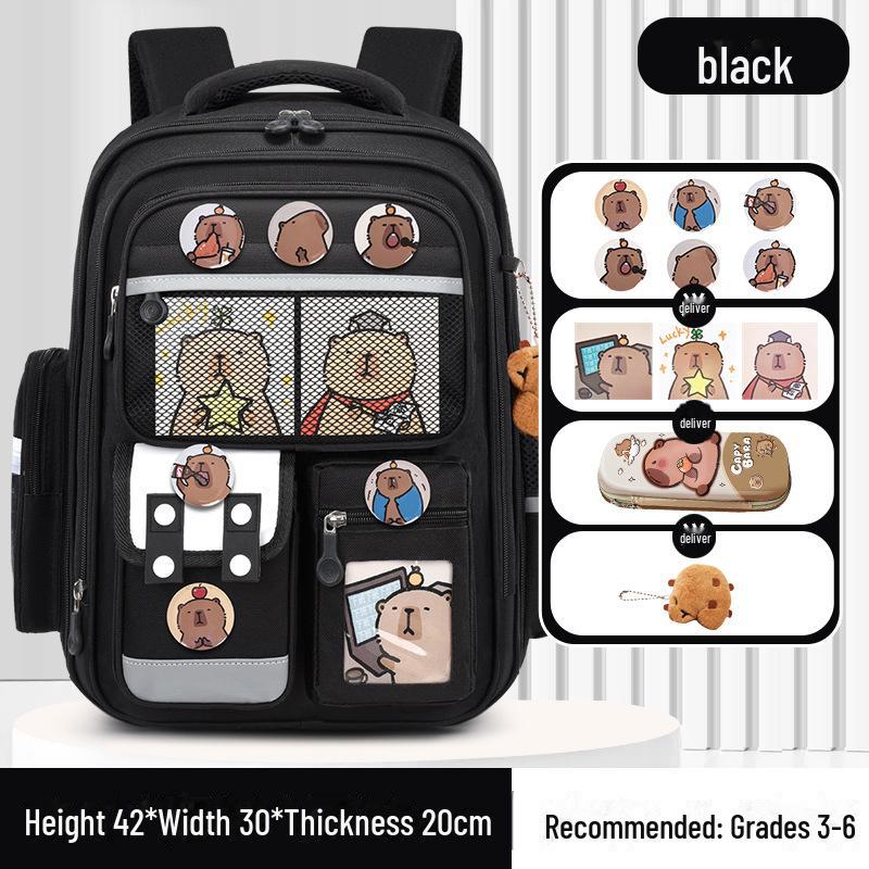 Capibara Schoolbag: Large Capacity, Lightweight Backpack for Grades 1-6, Ideal for Boys and Girls