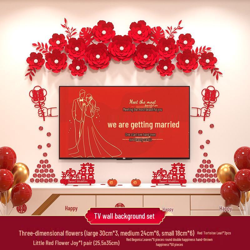 Double Happiness Wedding Room Decoration Set for New Homes - Living Room & TV Wall Decor
