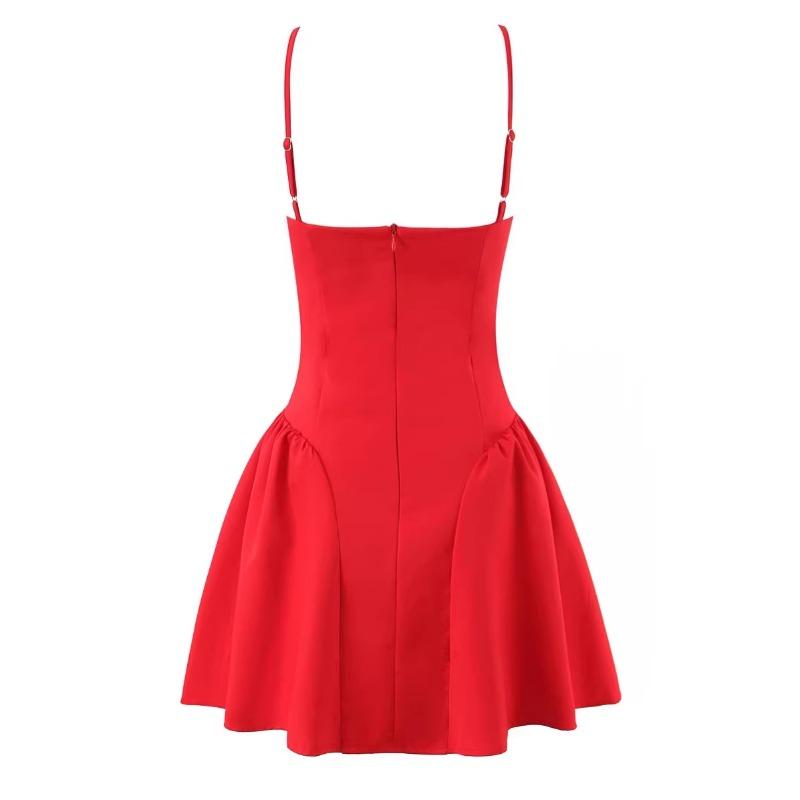 New sexy square collar red waist suspender dress short princess dress tide