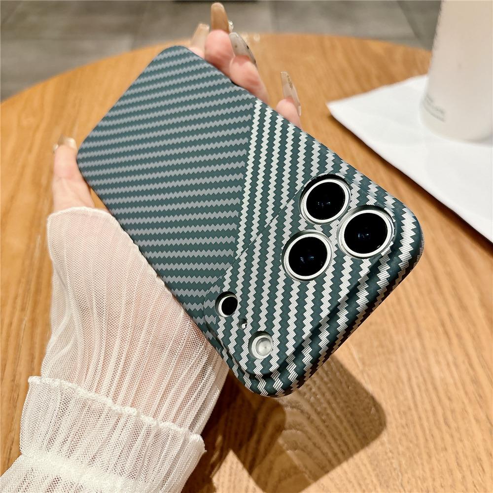Luxury Carbon Fiber Pattern Texture Phone Case For iPhone 17 16 15 14 13 12 11 Pro Max Plus Ultra Thin Shockproof Hard PC Cover
