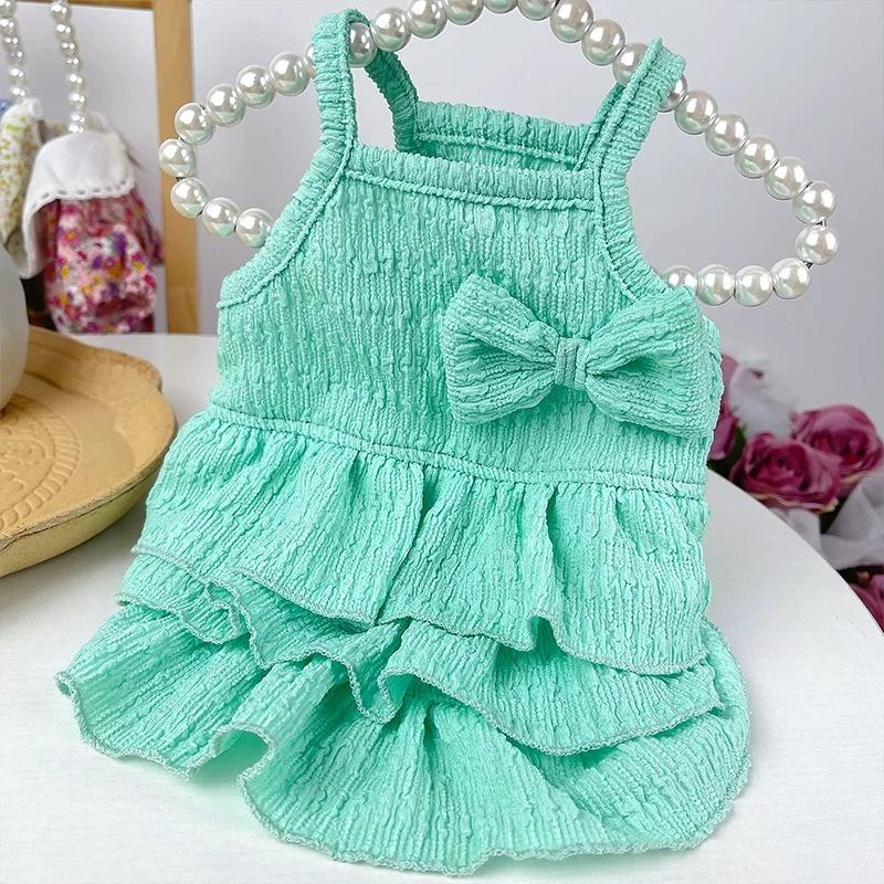 Cute Soft Dog Sling Dress Sweet Bow Dog Clothes Spring Puppy Princess Skirt Fashion Solid Cat Dress Pet Vest Bichon Dog Outfits