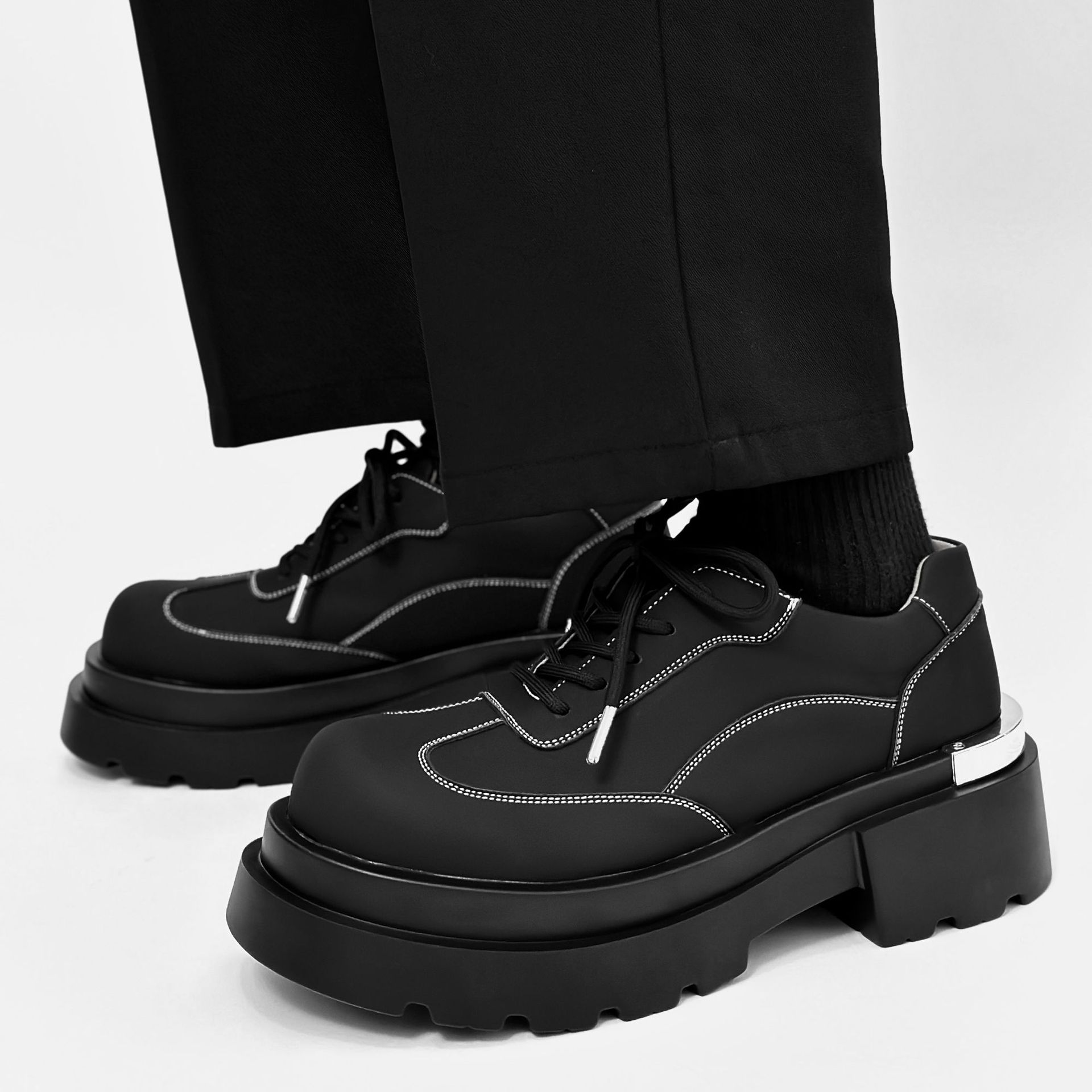 

инс платформа универсальные мужские туфли для увеличения роста универсальные повседневные туфли с большой головой кожаные туфли оригинальные дерби деловые повседневные кожаные туфли мужские 38 чёрный