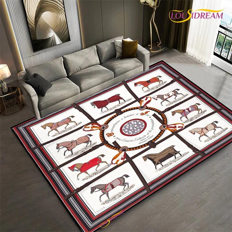 Fashion Ethnic Frame Horse Carpet Living Room Bedroom Yoga Rugs Kitchen Door Kids Un-Slip Mats Alfombra Birthday Gift Poster Mat