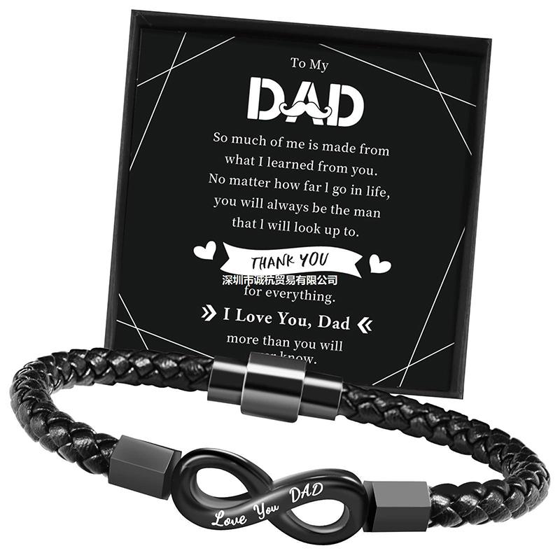 Gift For Men Infinity Bracelet Braided Leather Forever Linked Together Stainless Steel Engraved With Love You Forever Jewelry