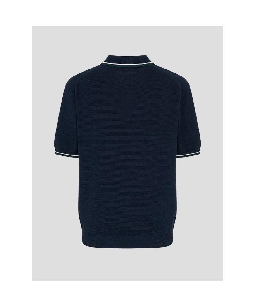 Binpolmen Crochet Tipping Collar Neck Knit Navy