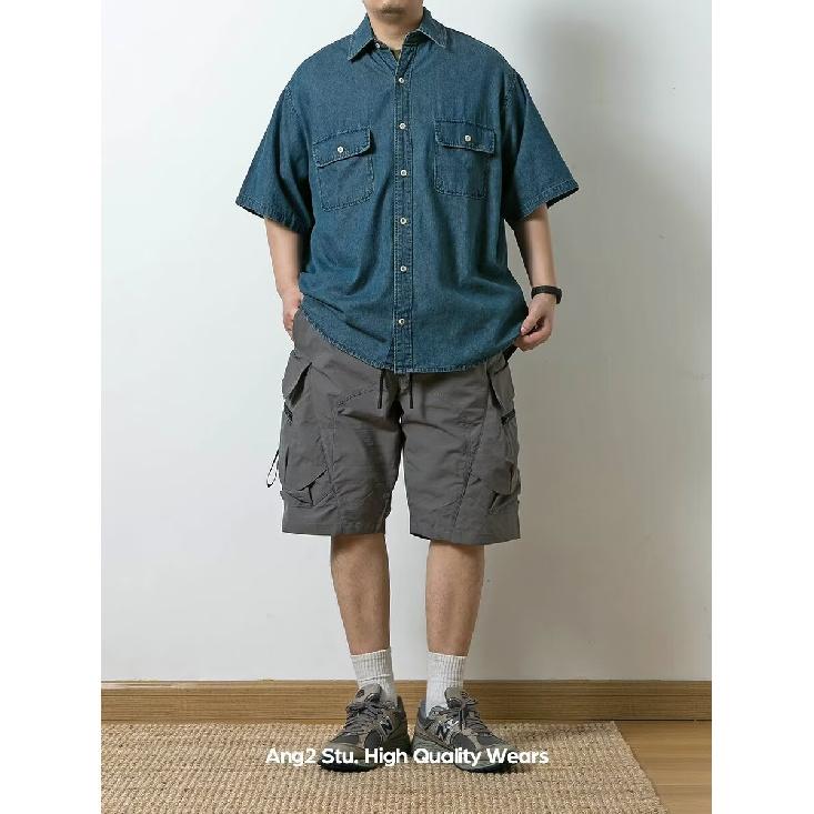 Short Sleeved Shirt Men'S Summer Japanese Retro Loose Casual Five Quarter Sleeved Shirt Trendy Brand Shirt Jacket