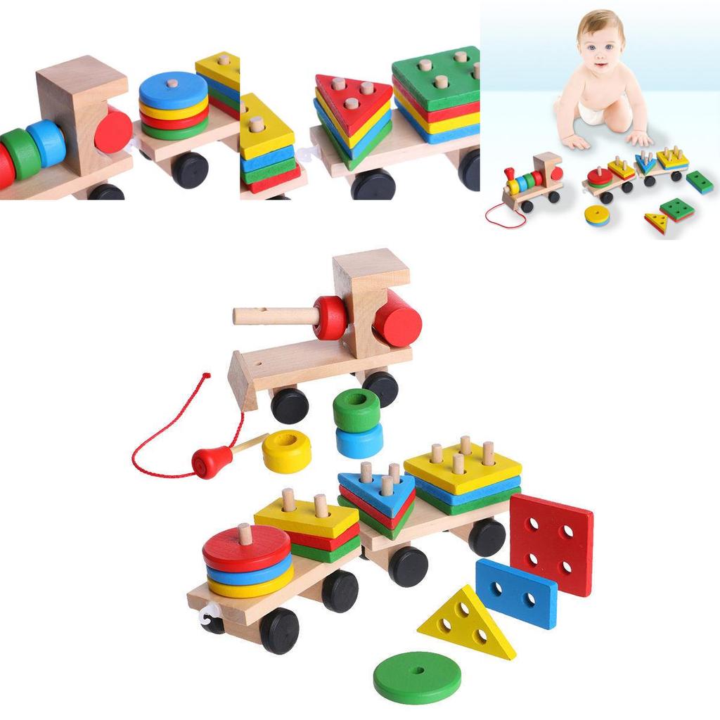 Delightful Kids Developmental Toys Train Truck Wooden Geometric Blocks Baby Educational Toy