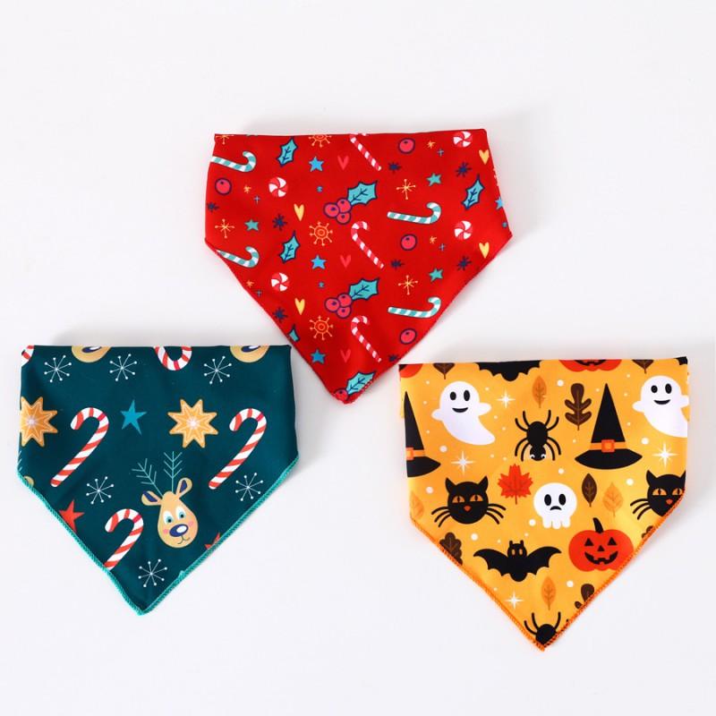 Pet Dog Cat Bandana Scarf Christmas Halloween Party Accessory Floral Print Cotton Triangle Bib
