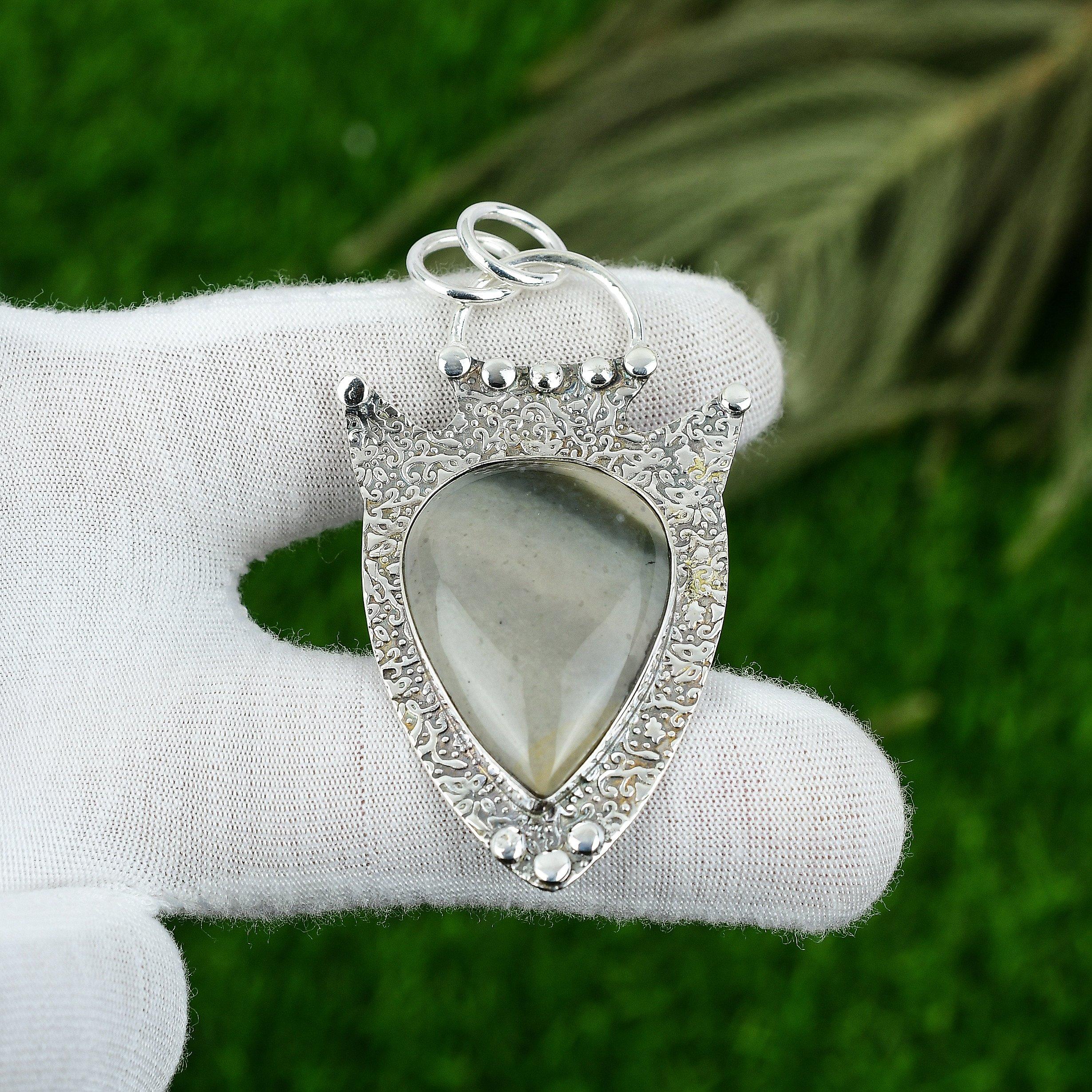 Wedding Gift For Her 925 Silver Natural Polychrome Jasper Gemstone Pendant