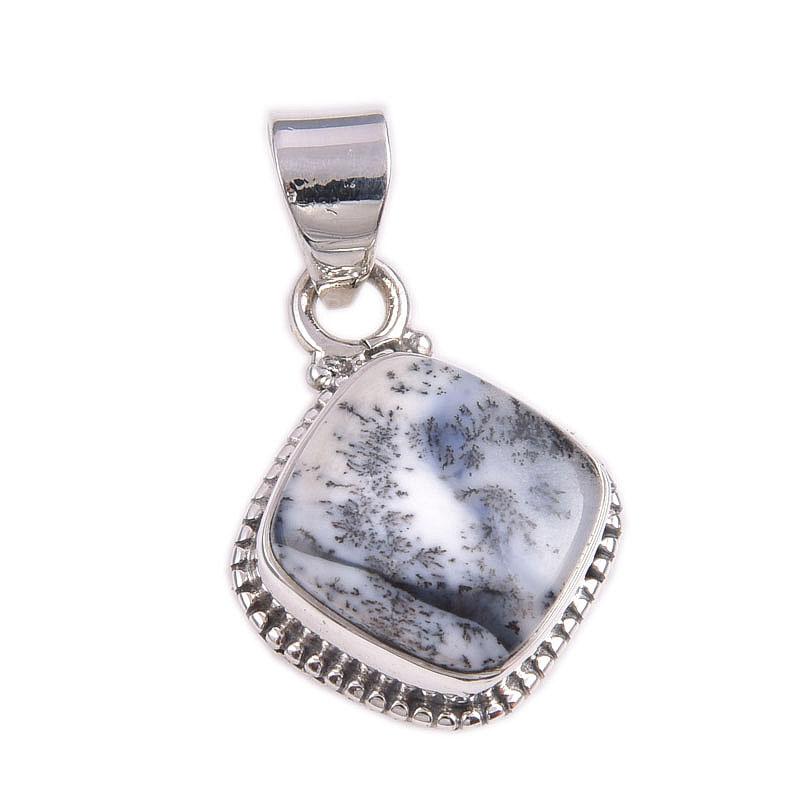 Natural Dendrite Opal Gemstone 925 Solid Sterling Silver Gift Pendant 1.5" g6C00