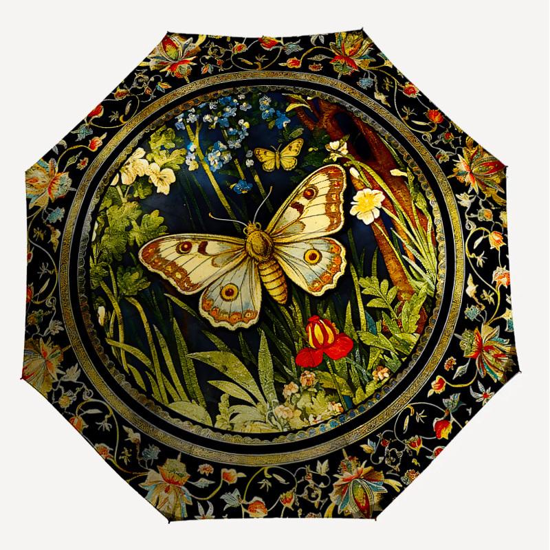 1PC Butterfly Floral Umbrella-8-Rib Reinforced, Automatic Open, Lightweight & Durable, Cute Fashion Accessory for Outdoor-K1253