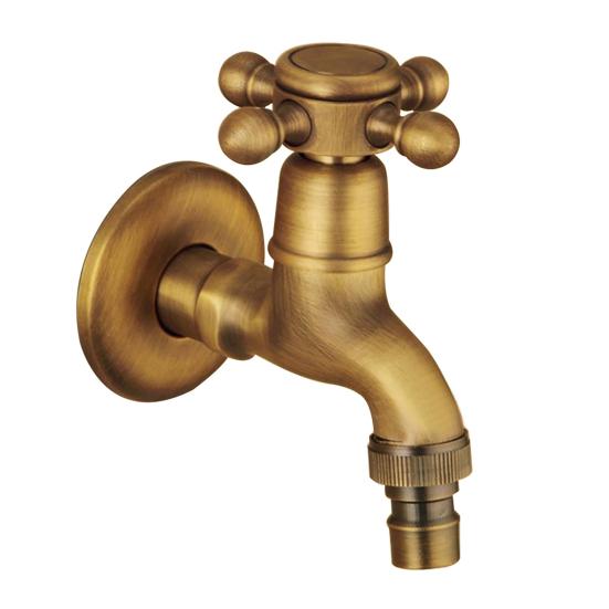 Antique Brass Copper Wall Mounted Faucet Bathroom Sink Washing Machine Water Tap Short