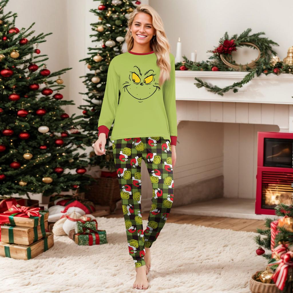 Christmas Print Cute Family Set Pajamas, Home Clothes, Family Set Long Sleeve Top Pants Set