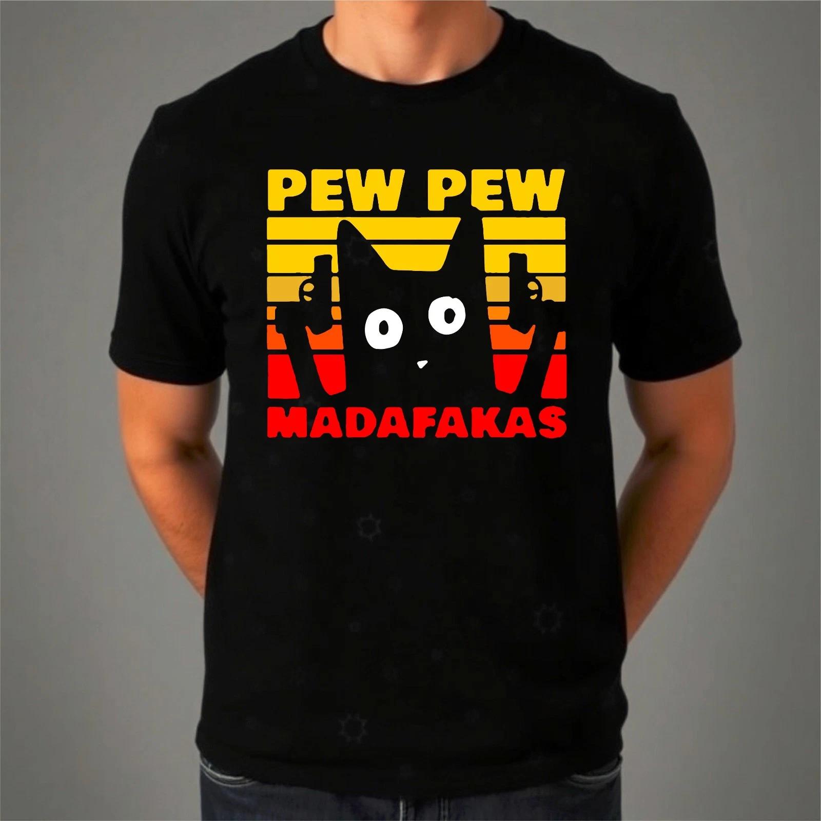 

PEW PEW MADAFAKAS Vintage Funny T-Shirt, Cat Retro Kitten Xmas Mens Ladies Tee S
