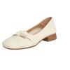 French bow thick heel high heels new soft sole soft leather with skirt grandma shoes medium heel single shoes