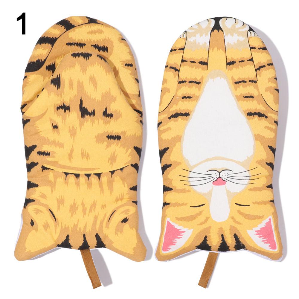 1PC Long Cotton Baking Insulation Gloves 3D Cartoon Animal Cat Paws Oven Mitts Microwave Heat Resistant Non-Slip Kitchen Gloves