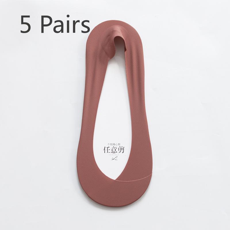 5 Paar Eis Seide Bootssocken Damen Sommer Dünne Rutschfeste Fersen Socken Socken Flacher Ausschnitt Unsichtbare Socken