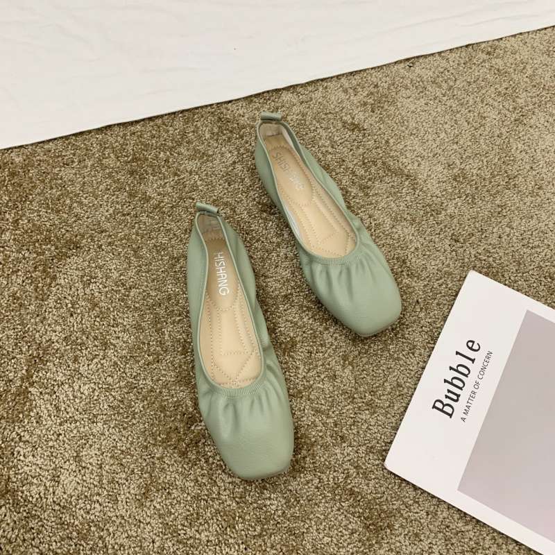 

Французские туфли-лодочки на среднем каблуке, балетки 2025, эластичные туфли для бабушек на среднем каблуке, весенняя мода, универсальные туфли из мягкой кожи, дофамин 40 зелёный