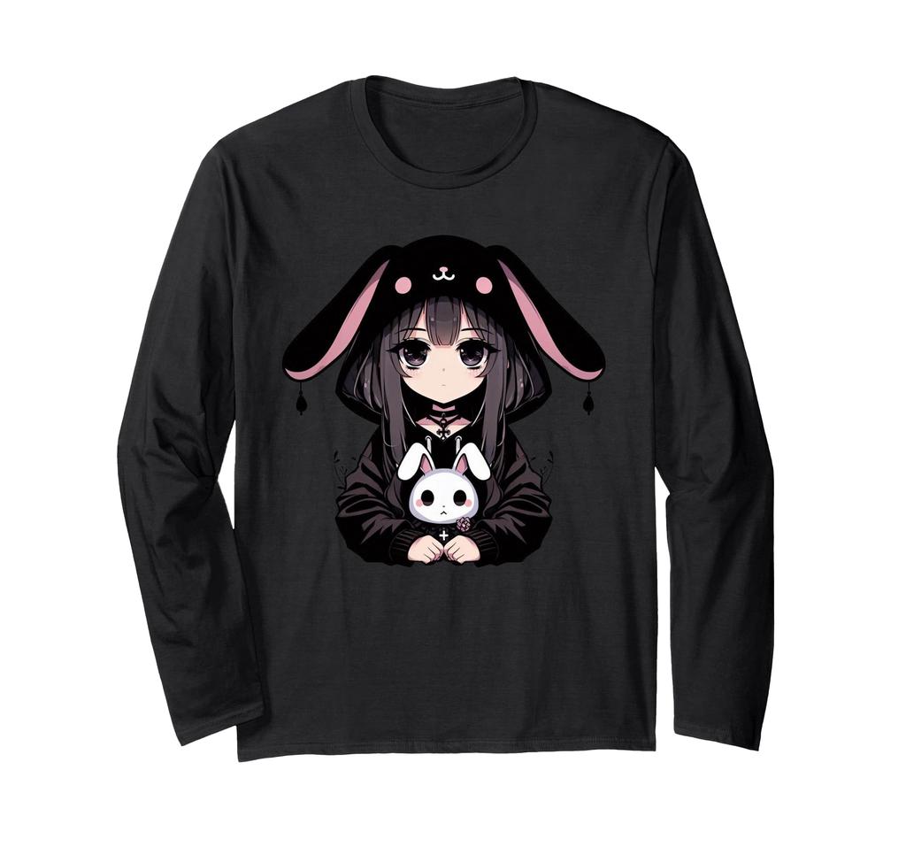 Goth Bunny Anime Girl Kawaii Gothic Creepy Art Japanese Long Sleeve T-Shirt