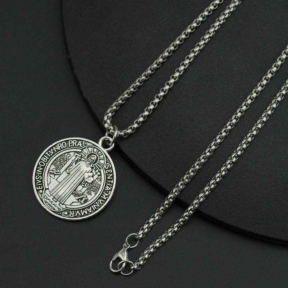 Collana con ciondolo a medaglione di San Benedetto cattolico, lega, collane girocollo San Benito Collares, regalo creativo all'ingrosso