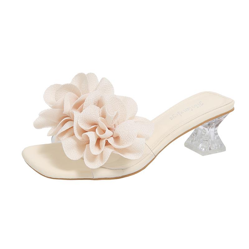 

Темпераментные камелии с открытым носком на высоком каблуке крутые тапочки женские 2025 лето новые уличные фея стиль на толстом каблуке тапочки 35