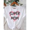 European Size Womens Super Mom Graphic Tee | White Short Sleeve Casual T-Shirt with Heart Print, Daily Wear Fashion Top, Casual Daily Outfit