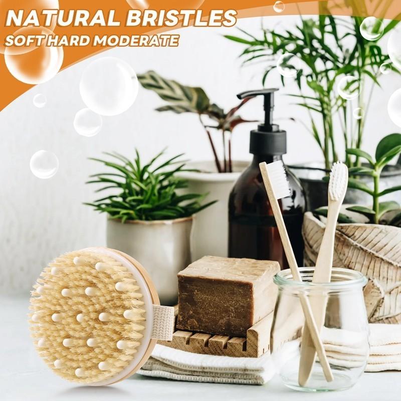 Holz-Badebürste mit langem Griff und natürlichen Wildschweinborsten, abnehmbarer Kopf für Dusche, Peeling und gründliche Körperreinigung