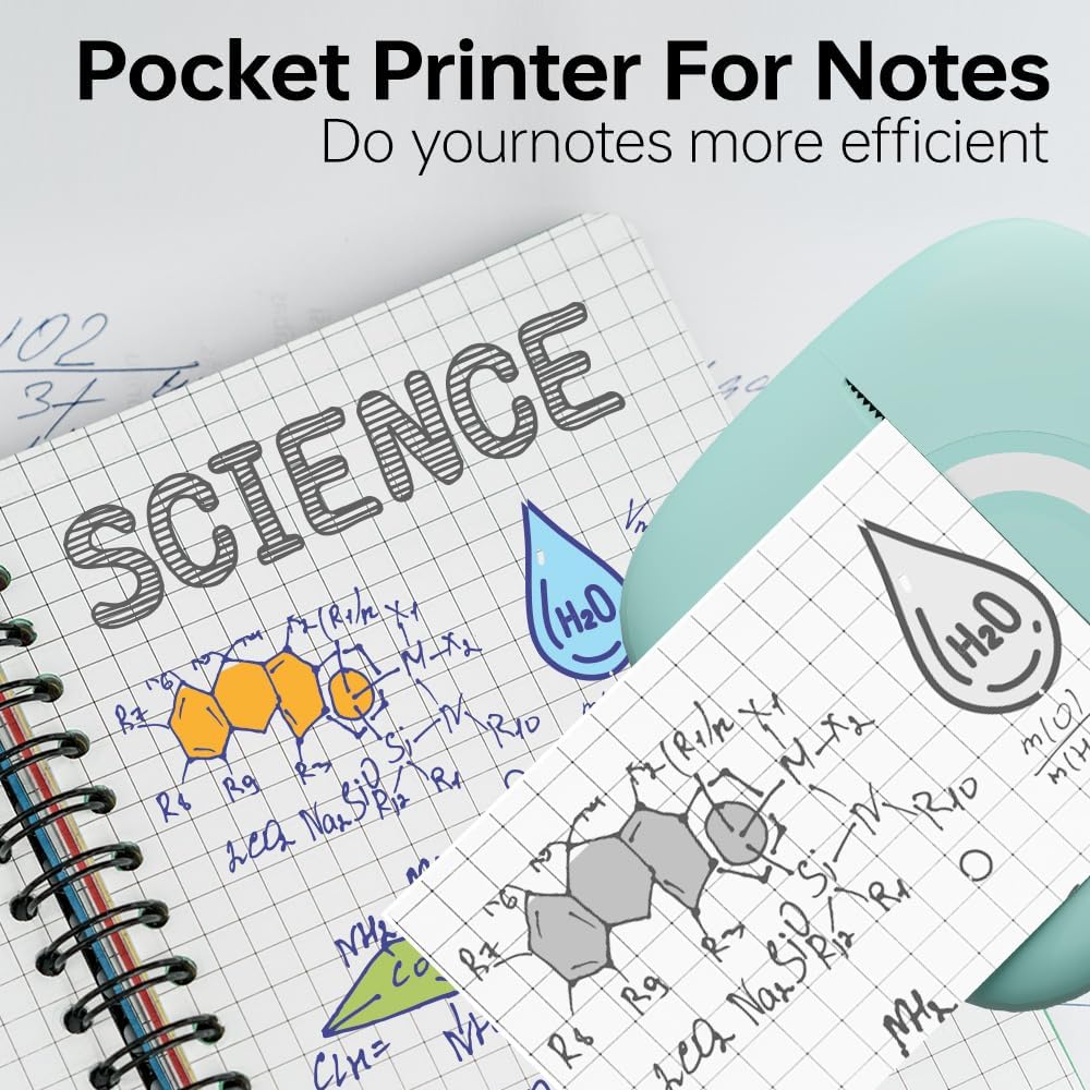 Mini Printer Sticker Thermal Printer with 3 Rolls Paper, Bluetooth Portable Phone Print Pods,Study Sticker Maker for Pictures, Photos, Journals, DIY,