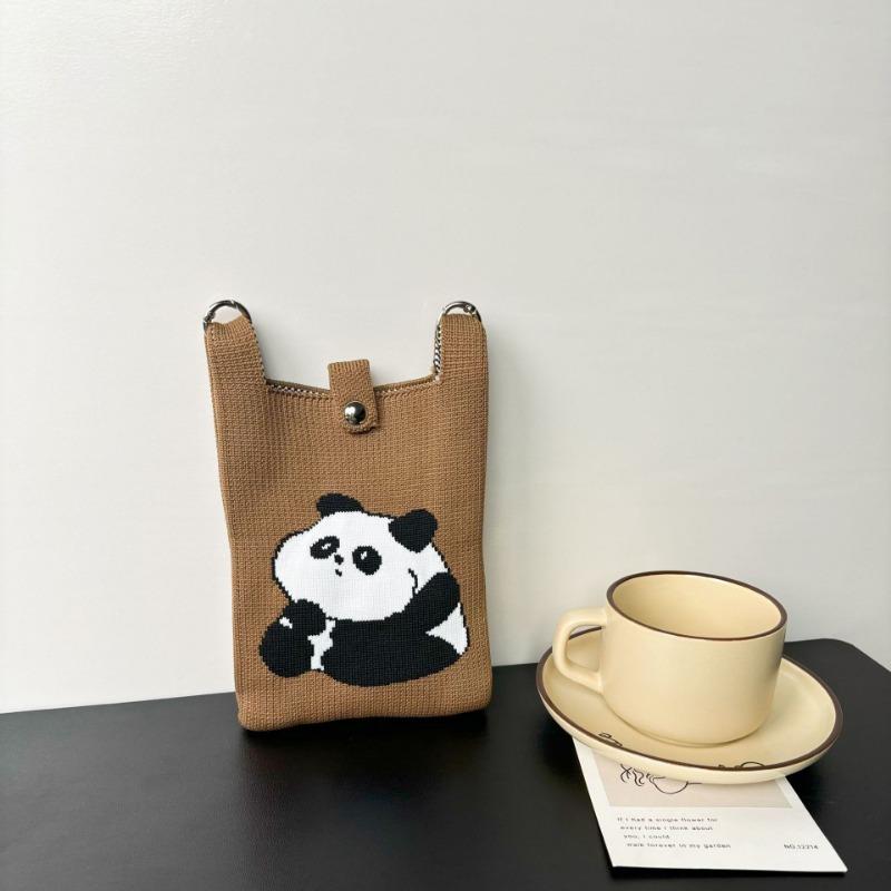 Panda Mobile Phone Bag Cute Knitted Bag High Sense Personality Versatile Dopamine Shoulder Messenger Bag Dopamine Wind