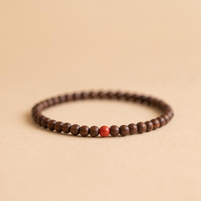 Handmade 6mm Golden Silk Sandalwood Bracelet, Plain/Gold Bead/Cinnabar/Turquoise/Amber Styles, Trendy Chinese Ethnic Unisex Jewelry, Travel Souvenir