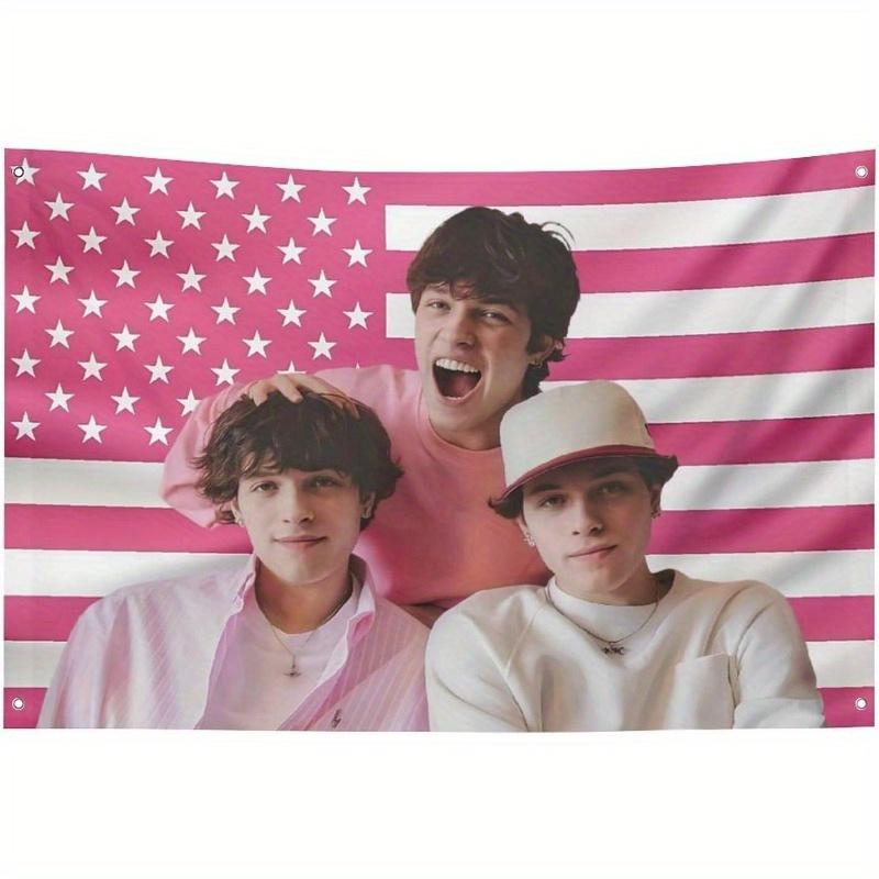 

1pc Sturniolo Fun Pink American Flag Triplets Design Poster Durable Fabric Wall Decor with Hooks Perfect for College Dorms 74x94cm(29x37in)