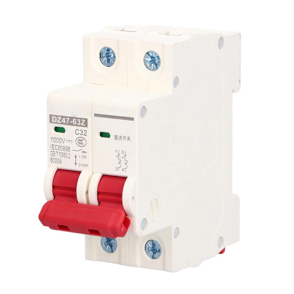 DC Miniature Circuit Breaker 2P Solar PV System Isolator DIN Rail Mount 1000V 32A DZ47‑63Z C32