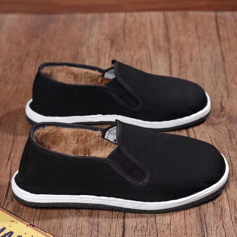 Winter Cotton Old Beijing Cloth Shoes Lasagna Soles Black Cloth Shoes Rubber Soles Imitation Tires Men's Cotton Cloth Shoes Worker Shoes Cotton Shoes
