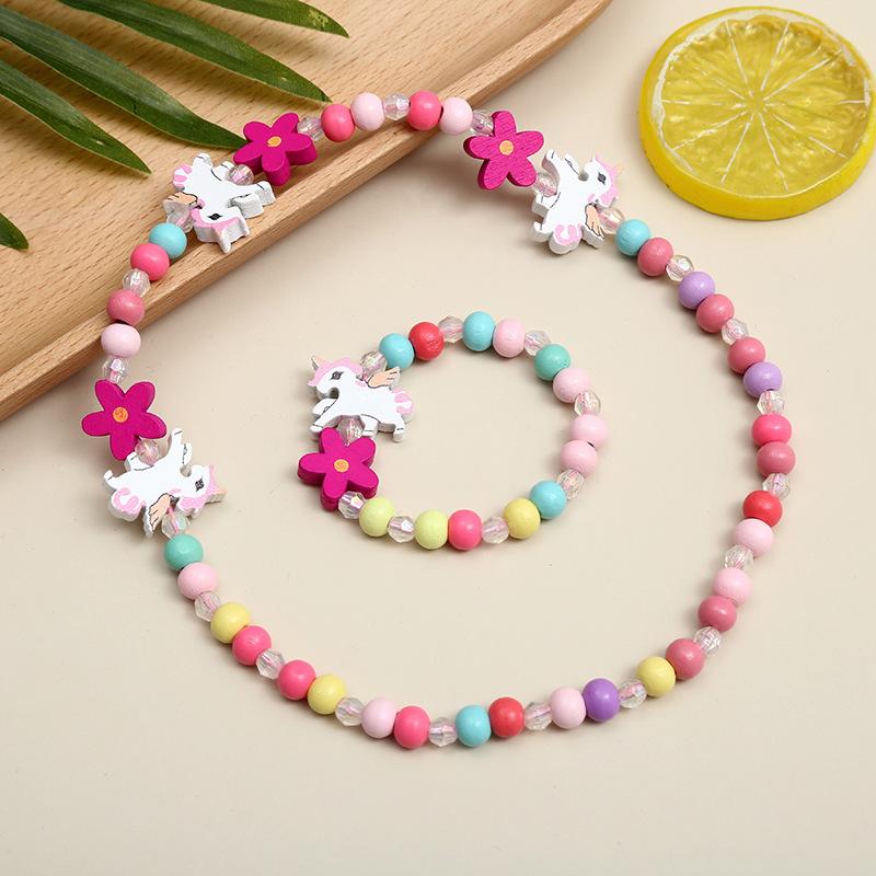 2pcs Children's Luminous Necklace Bracelet Set Cartoon Princess Jewelry Accessories Makeup Toys for Kids Girls Birthday Gifts