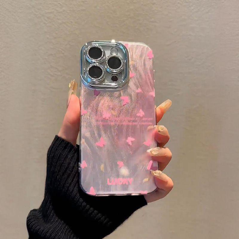 

Блестящая перьевая пряжа Защитная крышка для объектива со стразами для Apple 14/15/16 Pro и 17 Pro Max - Ударопрочный жесткий чехол iPhone 14