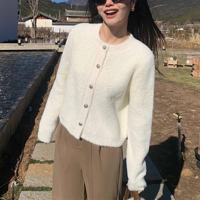 Gestrickte Strickjacke sanftes Imitat Nerzsamt Herbst und Winter neu locker weich wachsig Lazy-Wind Pulloverjacke Damen