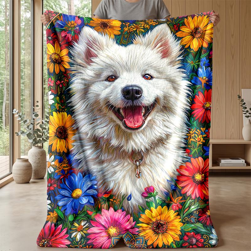 Floral Canine Fantasy Theme blanket Lightweight Warm Flannel Blanket Decorative Throw Blanket for Home Decoration