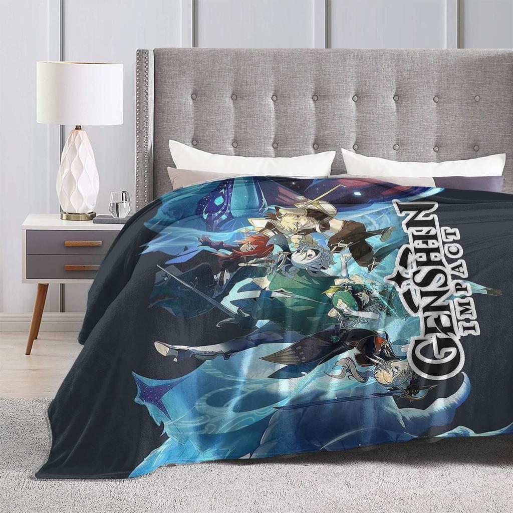 Super Warm Blankets Airplane Travel Genshin Impact Throw Blanket  Flannel Bedspread For Outdoor Novelty Sofa Bed Cover
