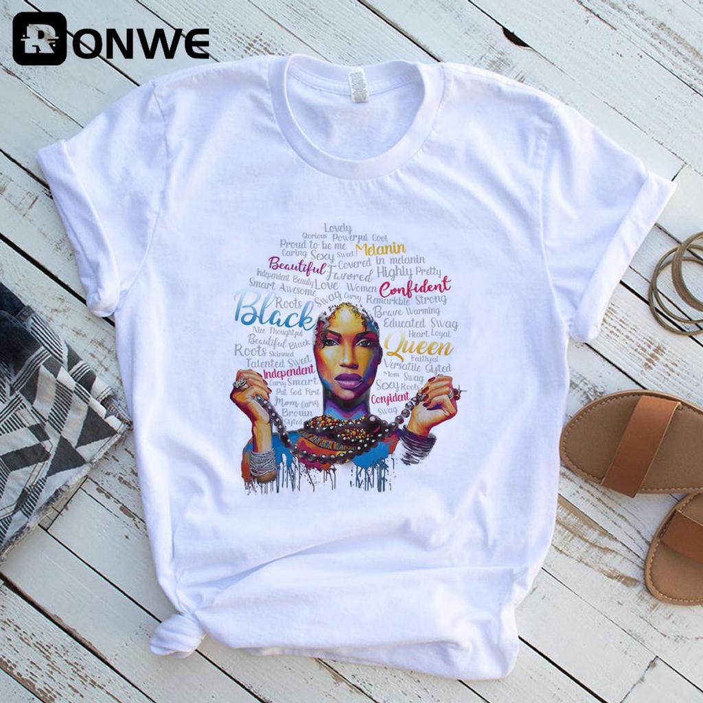 Women Black Queen White Print T Shirt Girl Harajuku 90S Clothes Female Summer Tops Tee Drop