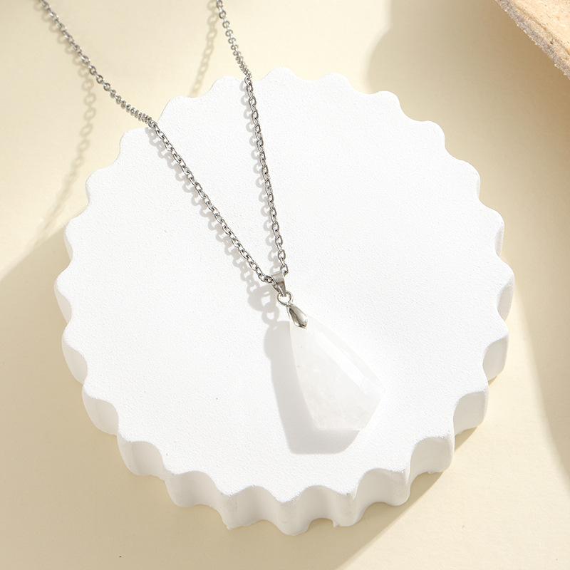 1pc Natural Stone Geometric Shape Pendant Necklace Amethyst Pink Crystal Charm Pendulum Necklace Jewelry Gifts