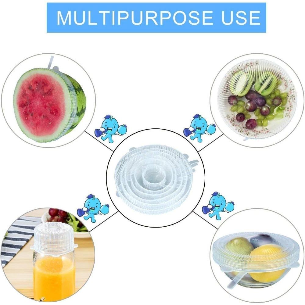 6 Stück Silikon Elastische Deckel Wiederverwendbar Dehnbar Runde Lebensmitteldeckel Geeignet für Verschiedene Lebensmittelbehälter Mikrowellen-/Spülmaschinenfest